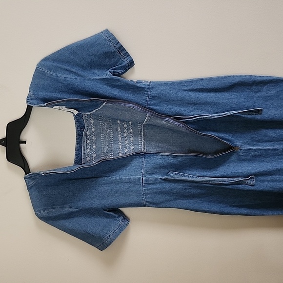 Nina Piccalino vintage embroidered square neck denim dress tie back, made in USA - Picture 9 of 9